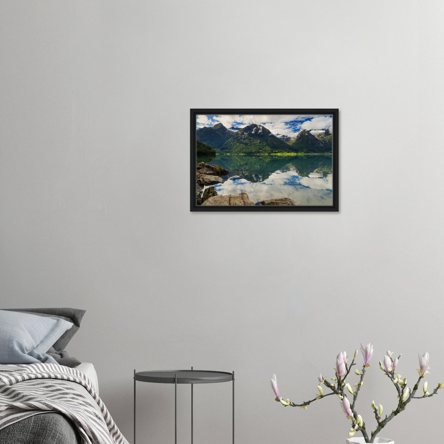 Panoramic canvas of Strynevatnet Lake and dramatic backdrop