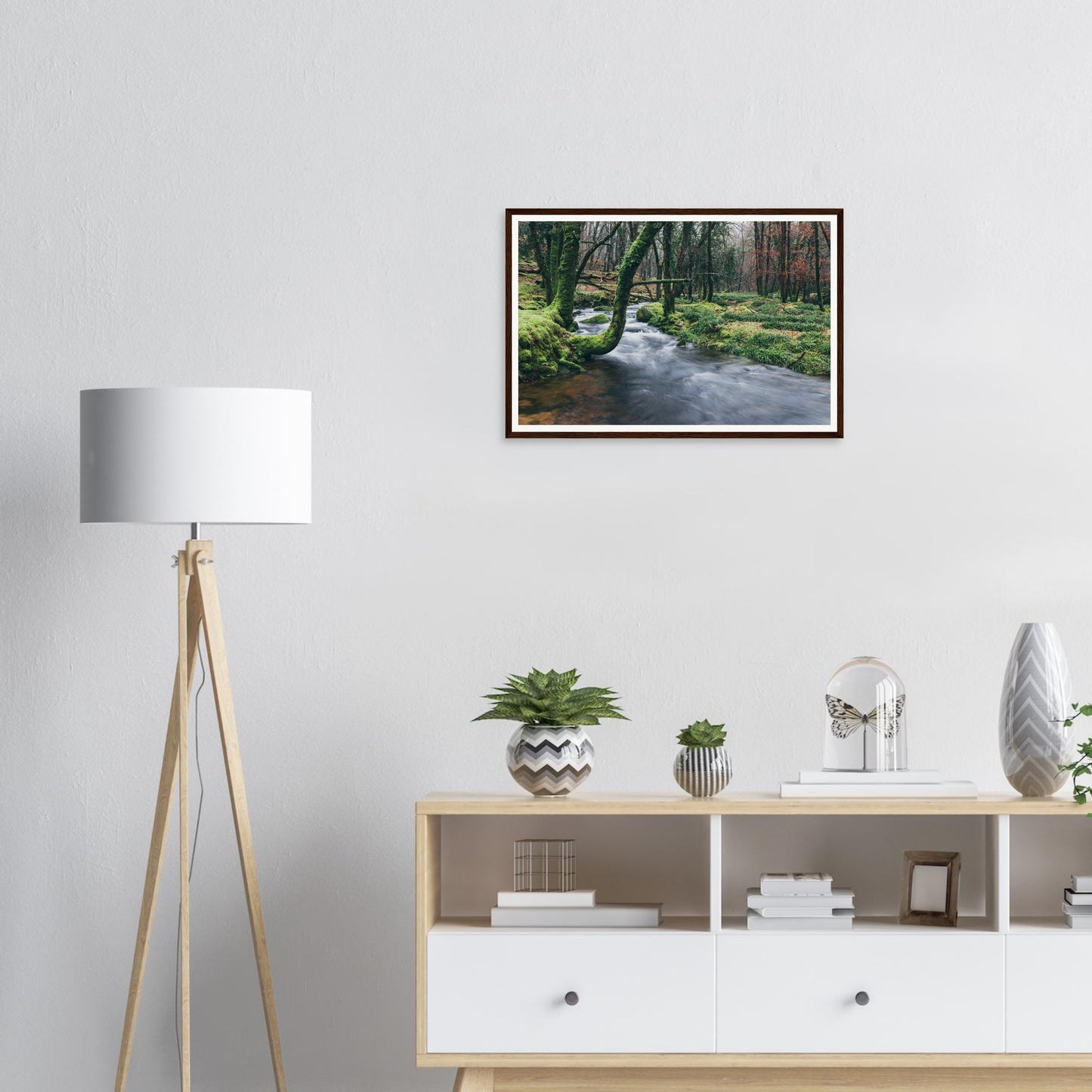 Gentle flow of River Meavy framed landscape print Dartmoor