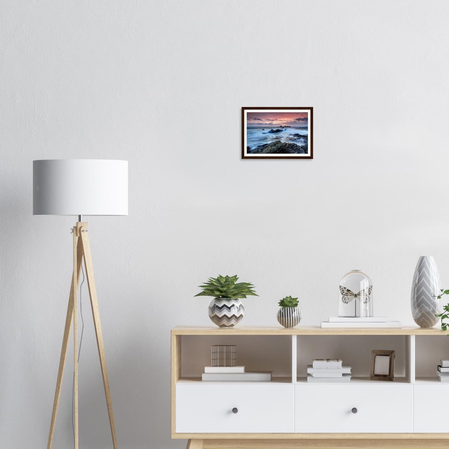 Framed print of Heybrook Bay with fiery evening sky