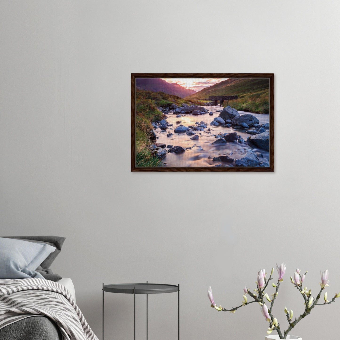 Sunset reflections on water at Honister Pass in framed print