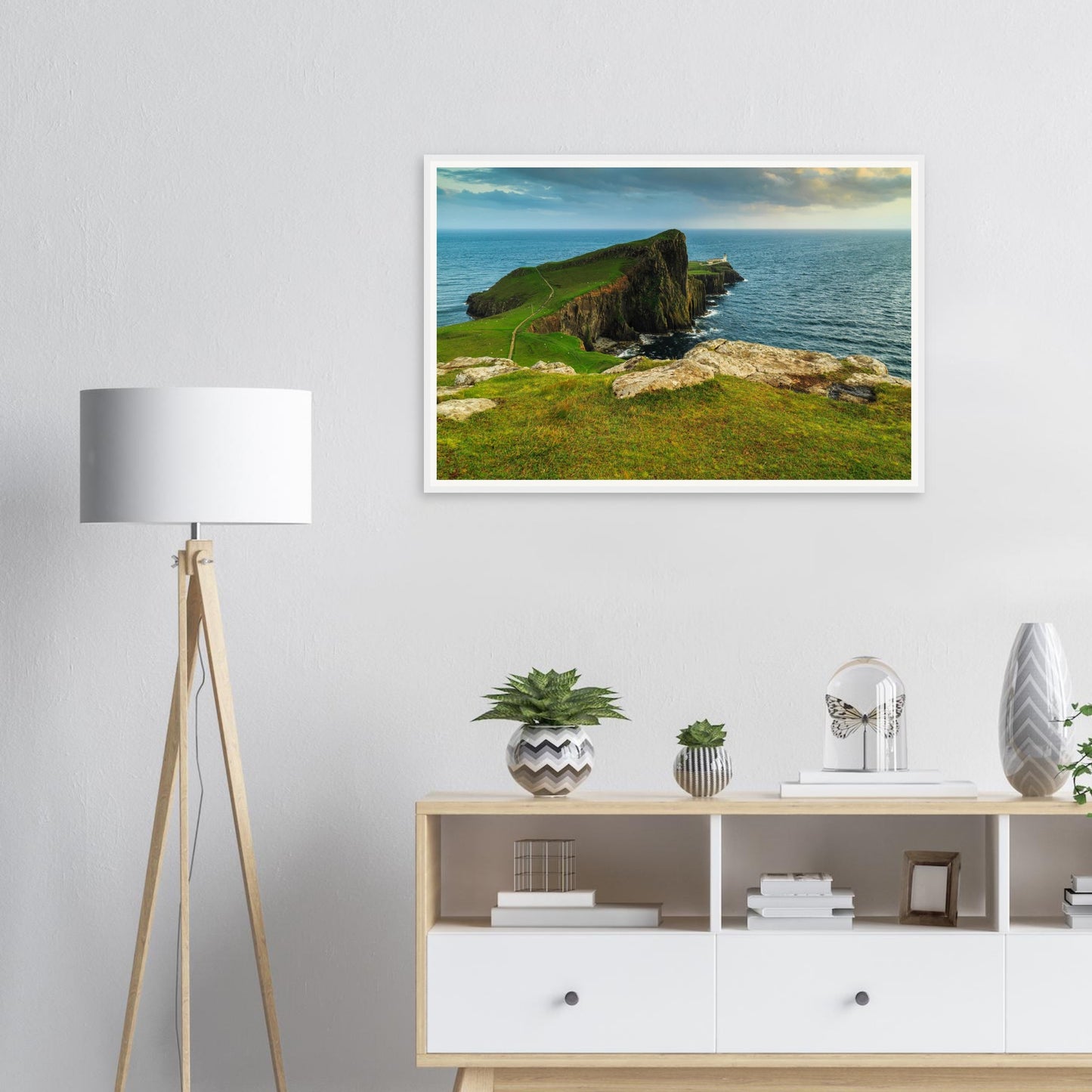 Scenic lighthouse framed print at Neist Point in the Highlands