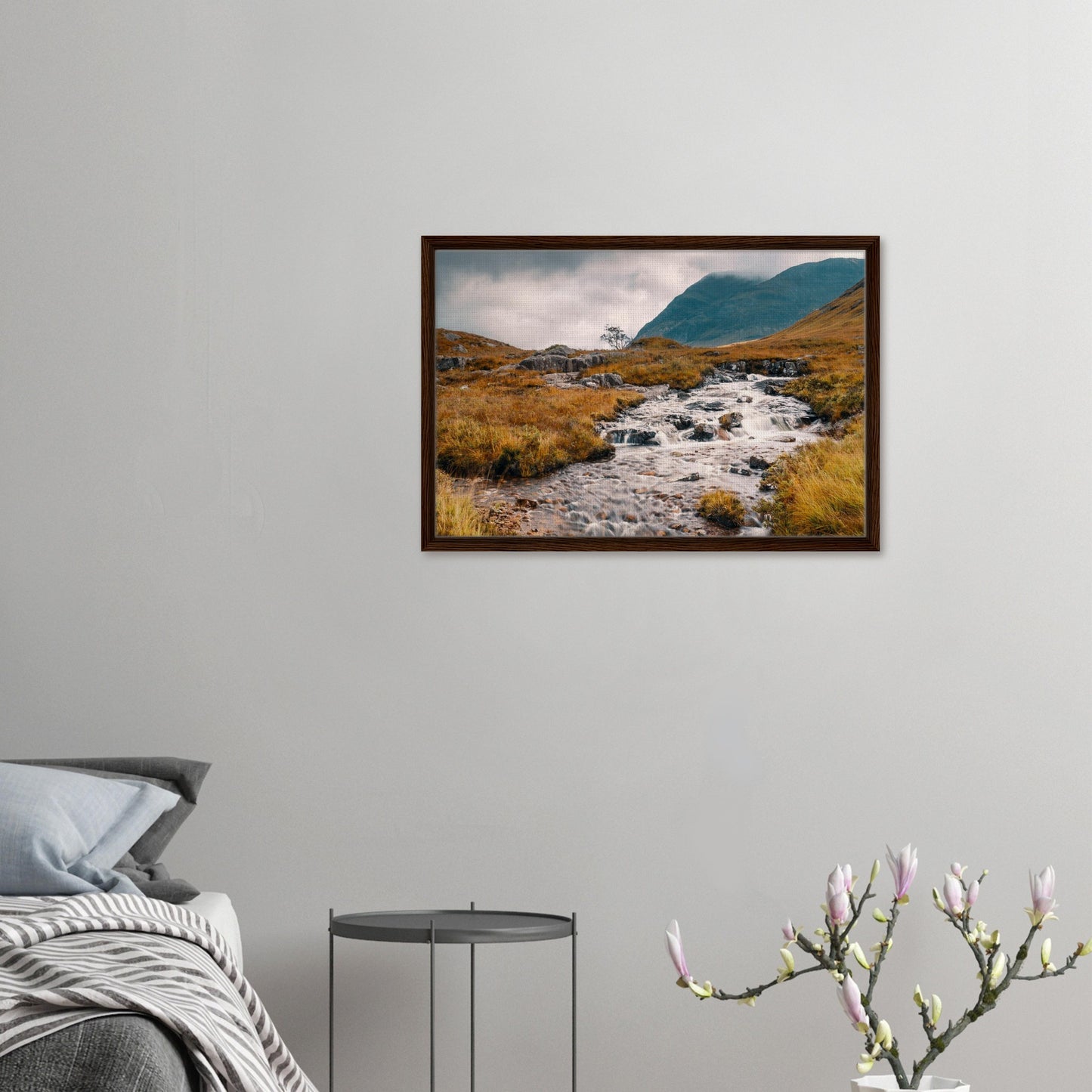 Highland landscape art with moving water