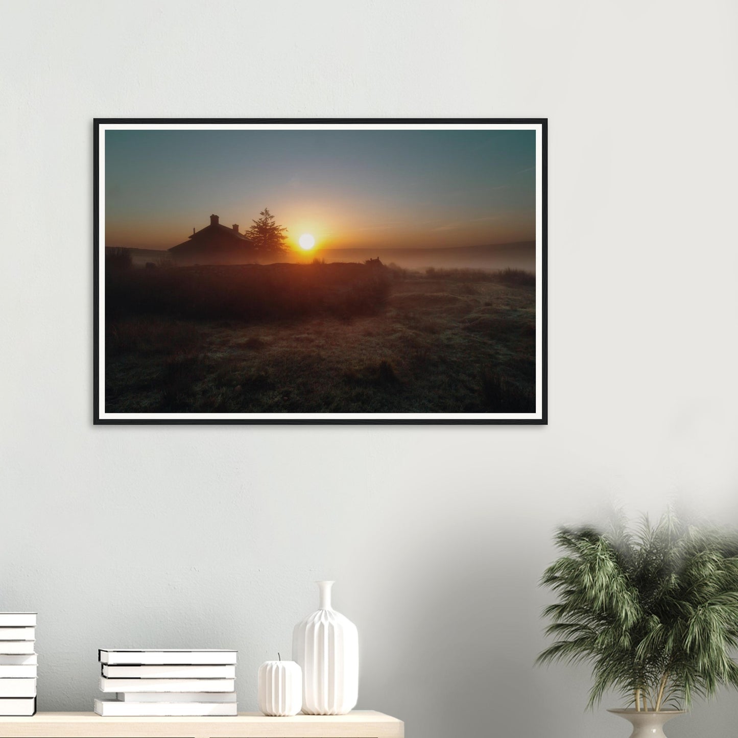 Warm golden light at dawn over Dartmoor framed wall art