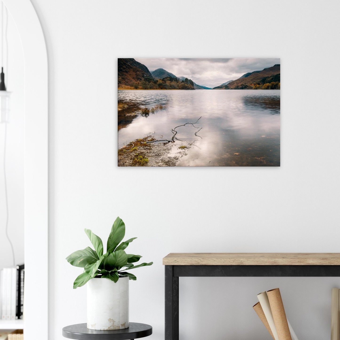 Gentle lapping water and overcast skies at Loch Shiel wall art
