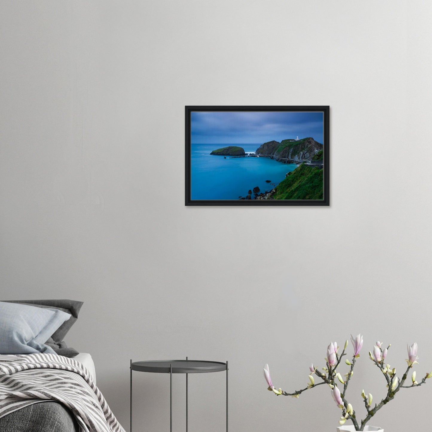 Lundy Island framed artwork with blue tones and coastal light