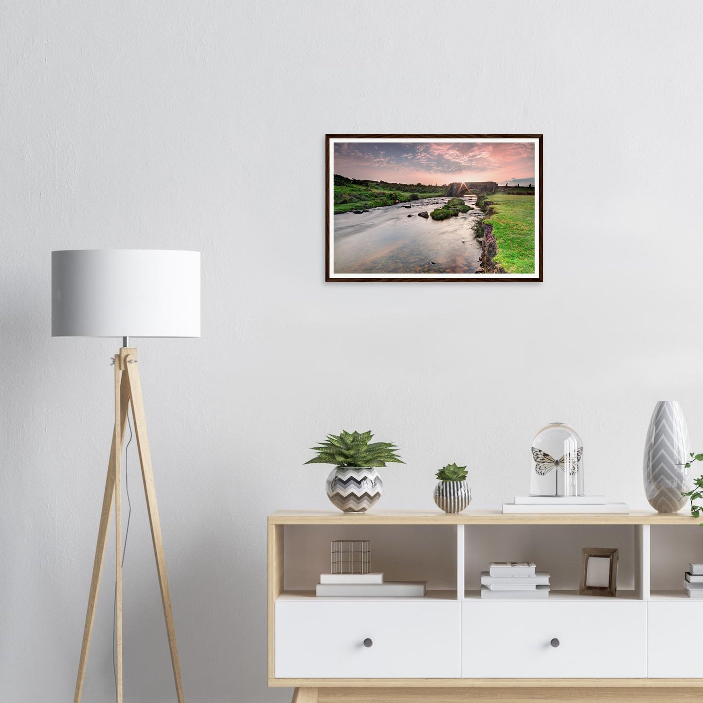 First light of dawn over Dartmoor’s Cadover Bridge framed wall art