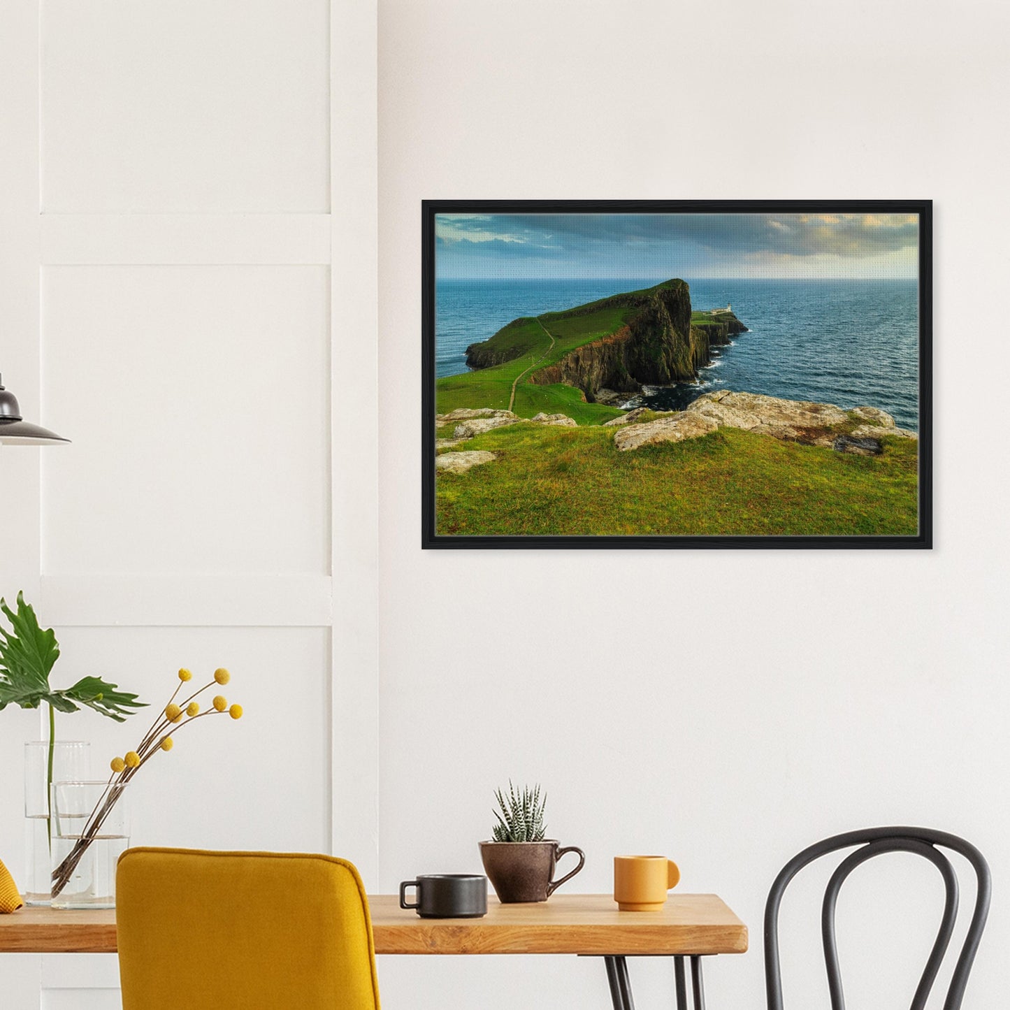 Solitary lighthouse on Scotland’s Neist Point in evening light