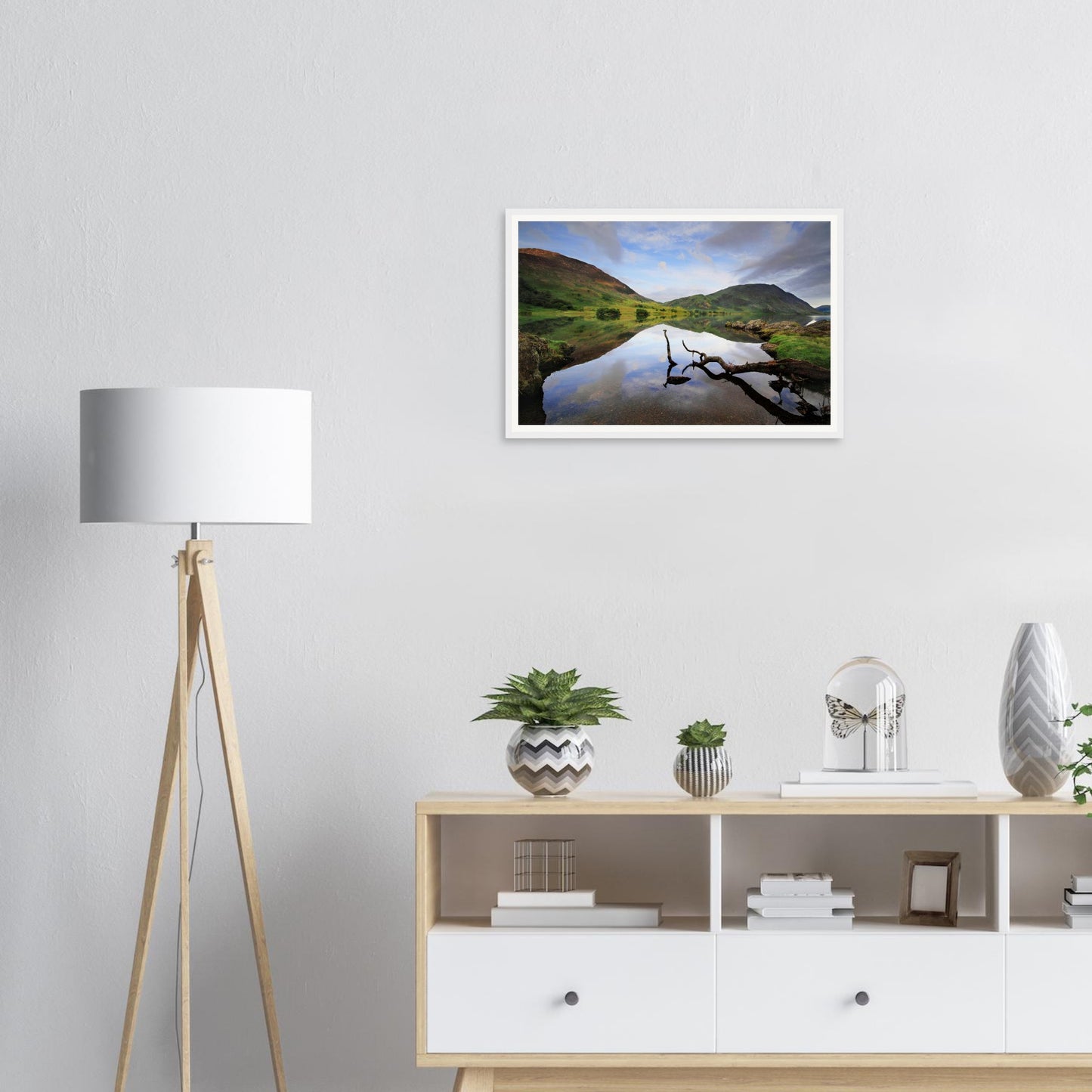Crummock Water framed landscape art with clear mirrored waters