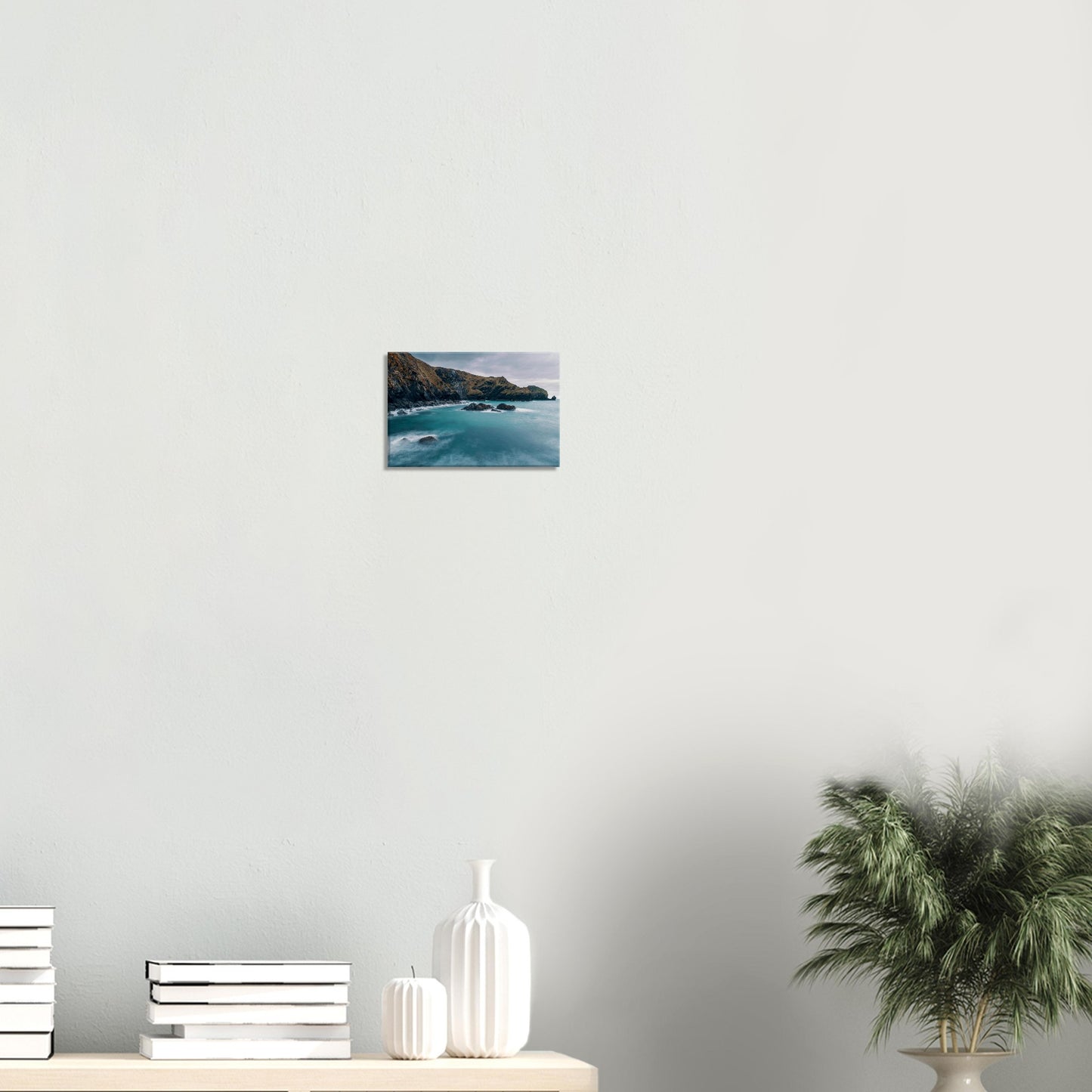 Misty sea and rugged cliffs at Mullion Cove in canvas format