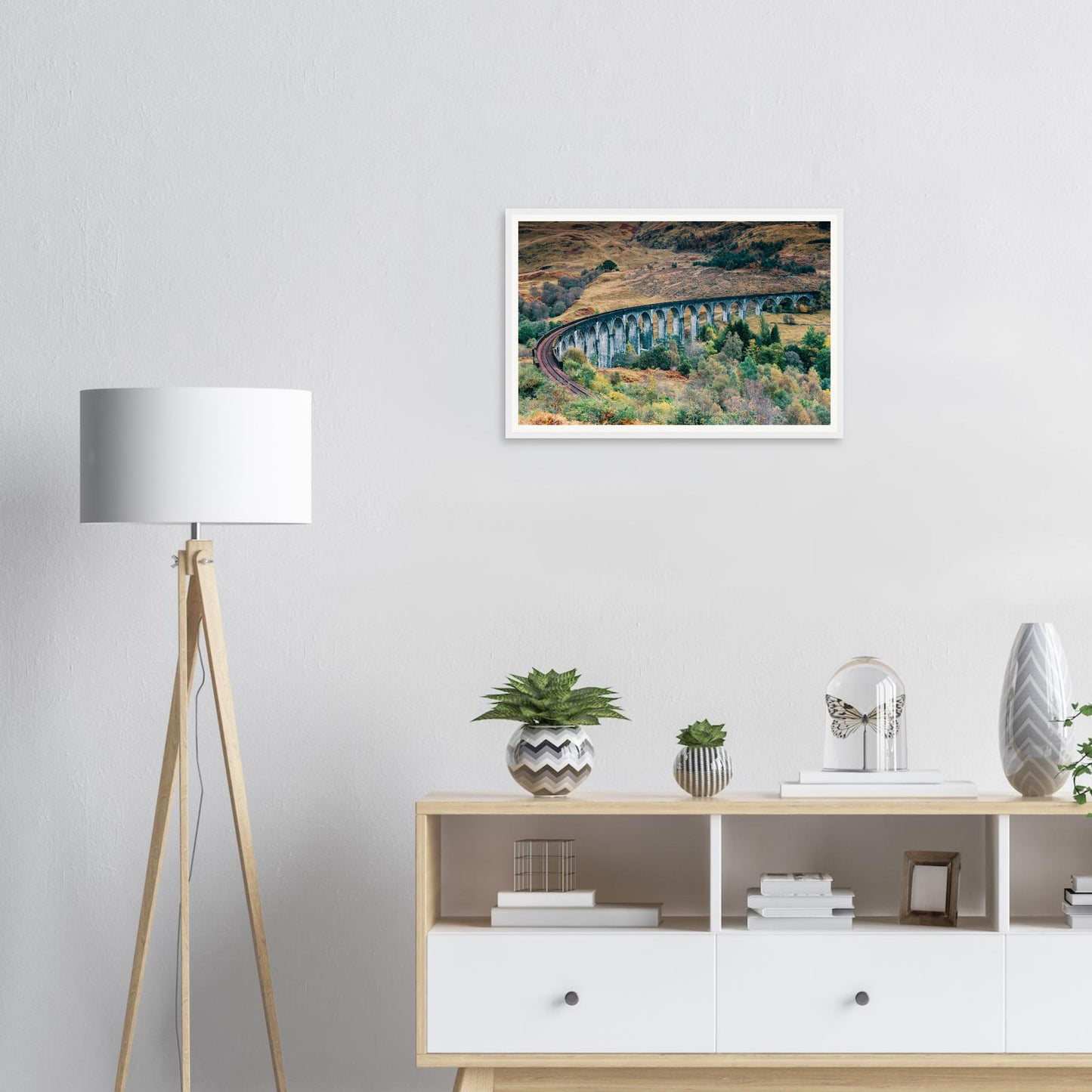 Vibrant autumn foliage at Glenfinnan Viaduct framed wall art