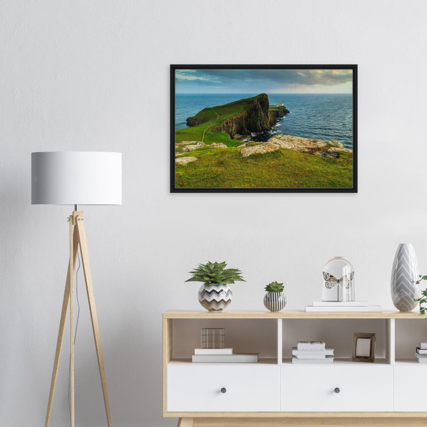 Tranquil grass and rugged cliffs at Neist Point in wall art