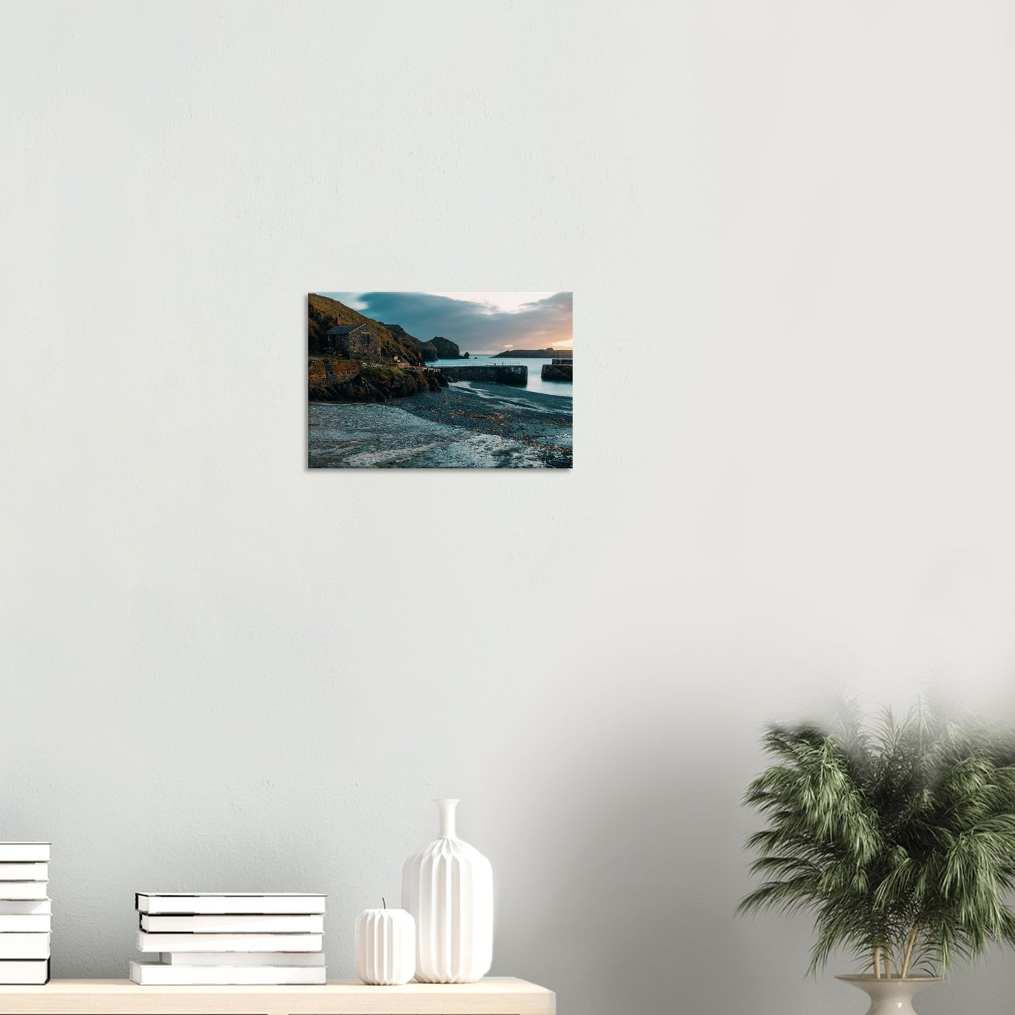 Dreamlike atmosphere at Mullion Cove as sea and sky merge in tranquil tones