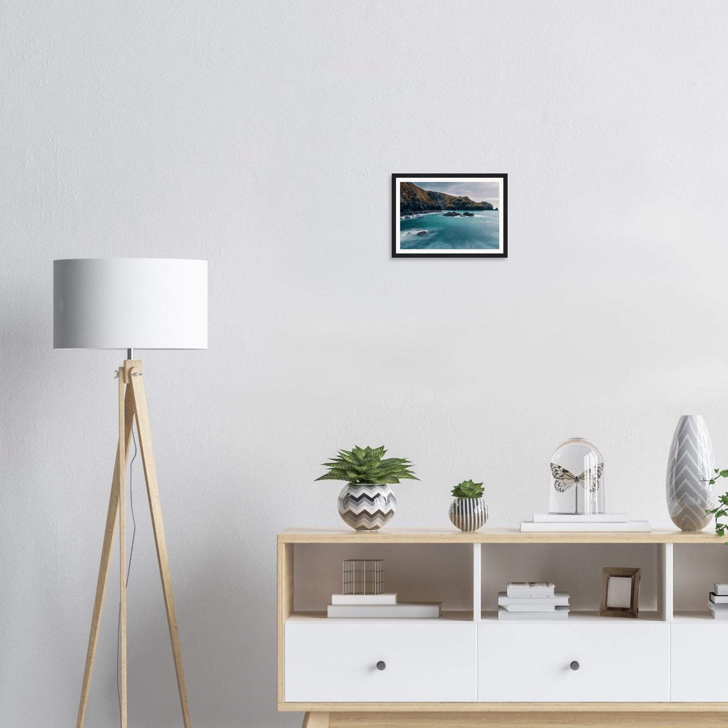 Scenic framed wall art of Mullion Cove dramatic Cornish coast