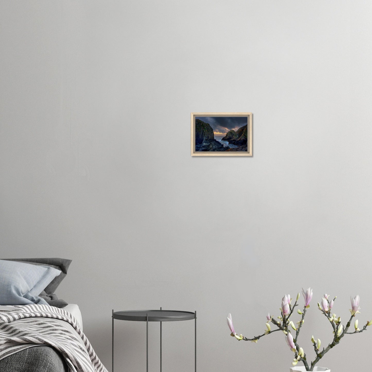 Tranquil Mullion Cove scene with glowing rock faces in print