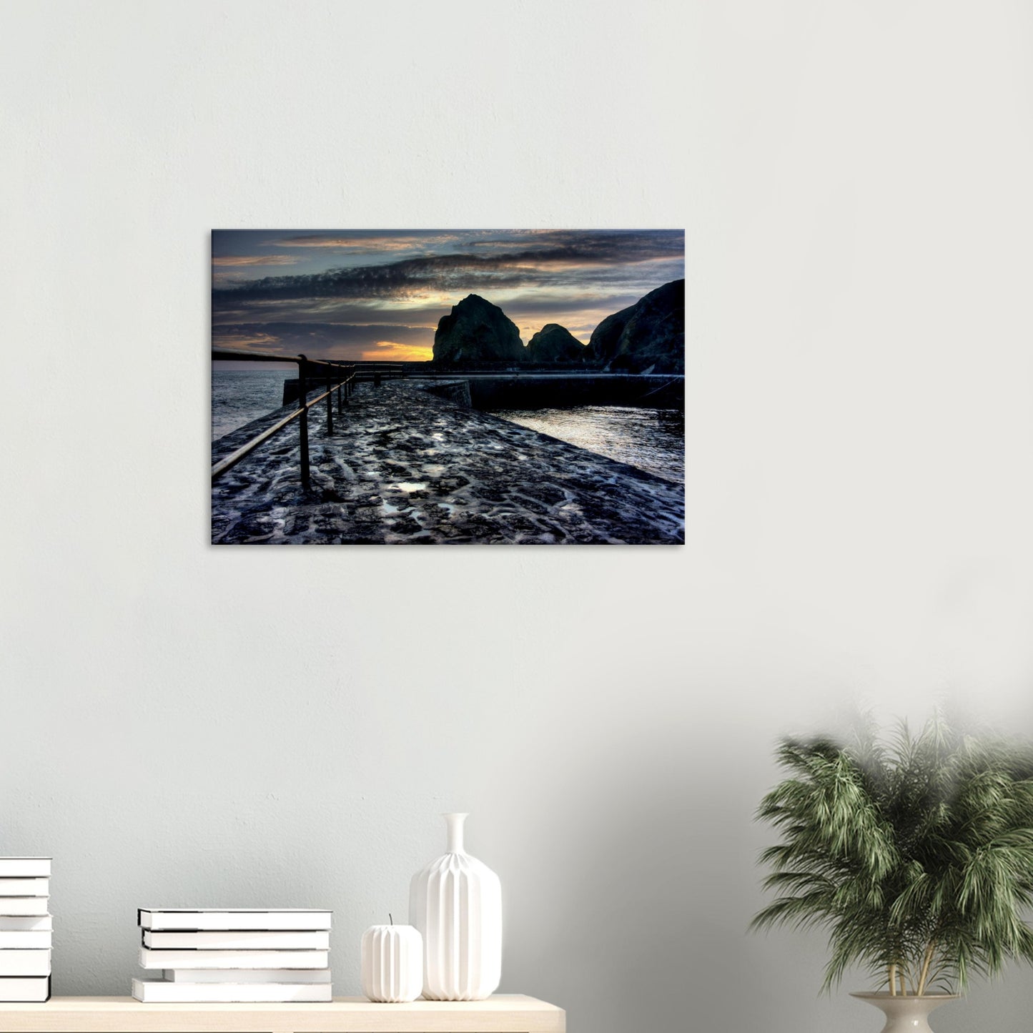 Tranquil Cornish harbour view with sunset light in wall art