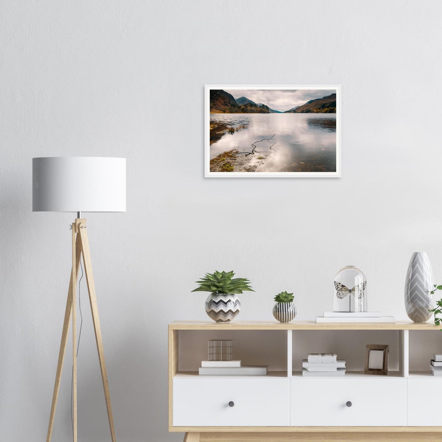 Tranquil framed landscape print of Loch Shiel shoreline