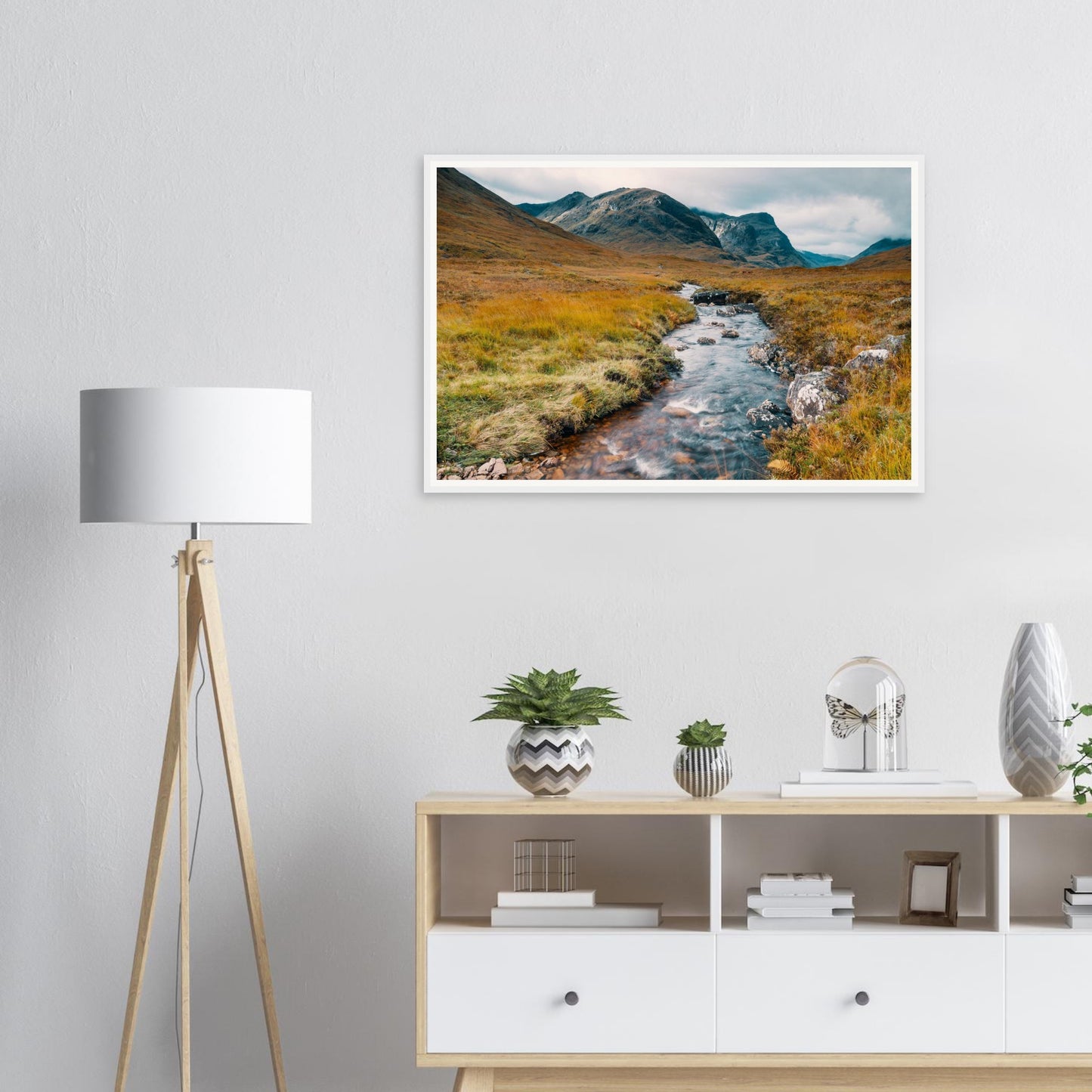 Towering peaks above Glencoe framed landscape wall art