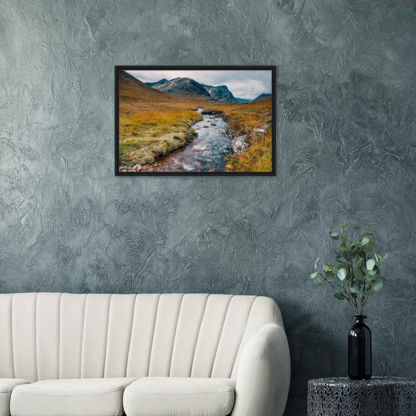 Dramatic moorland and mountain view framed print