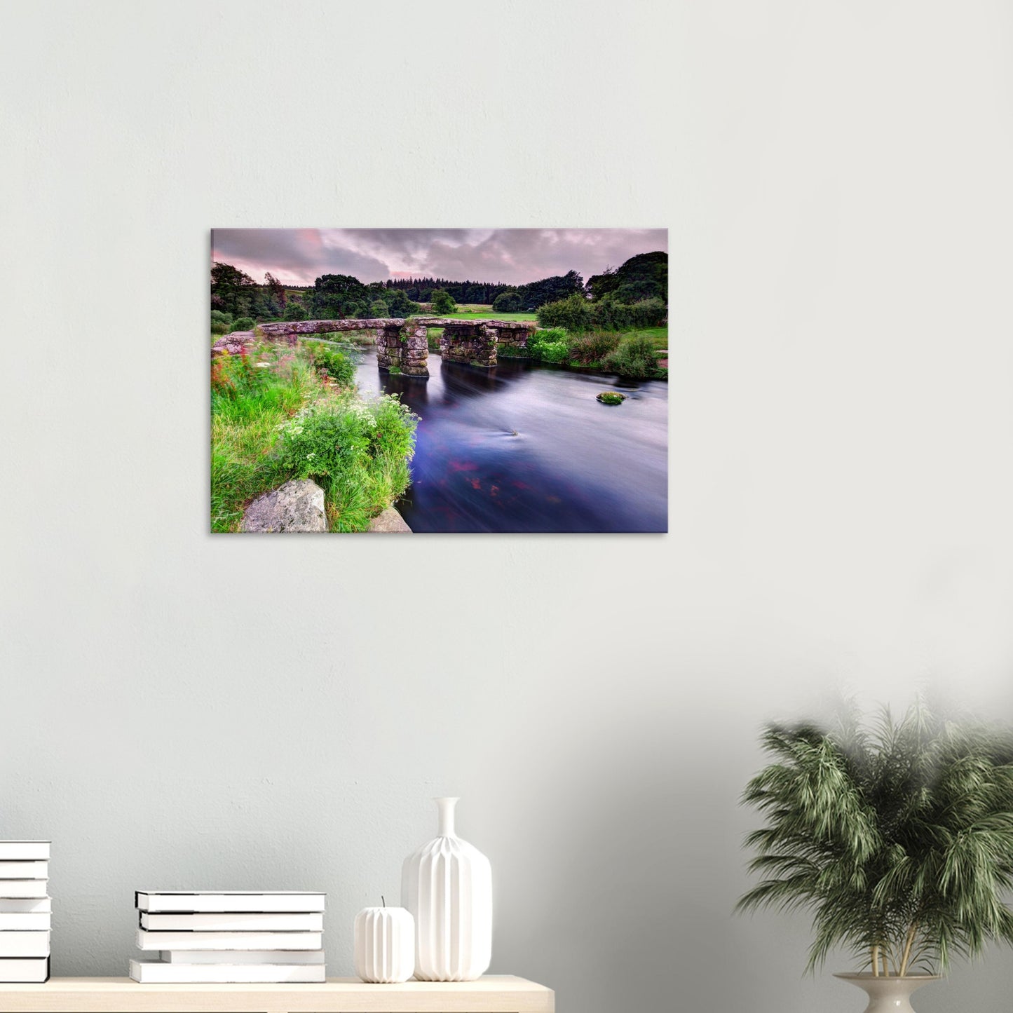 Clapper bridge at Postbridge with silky water effect