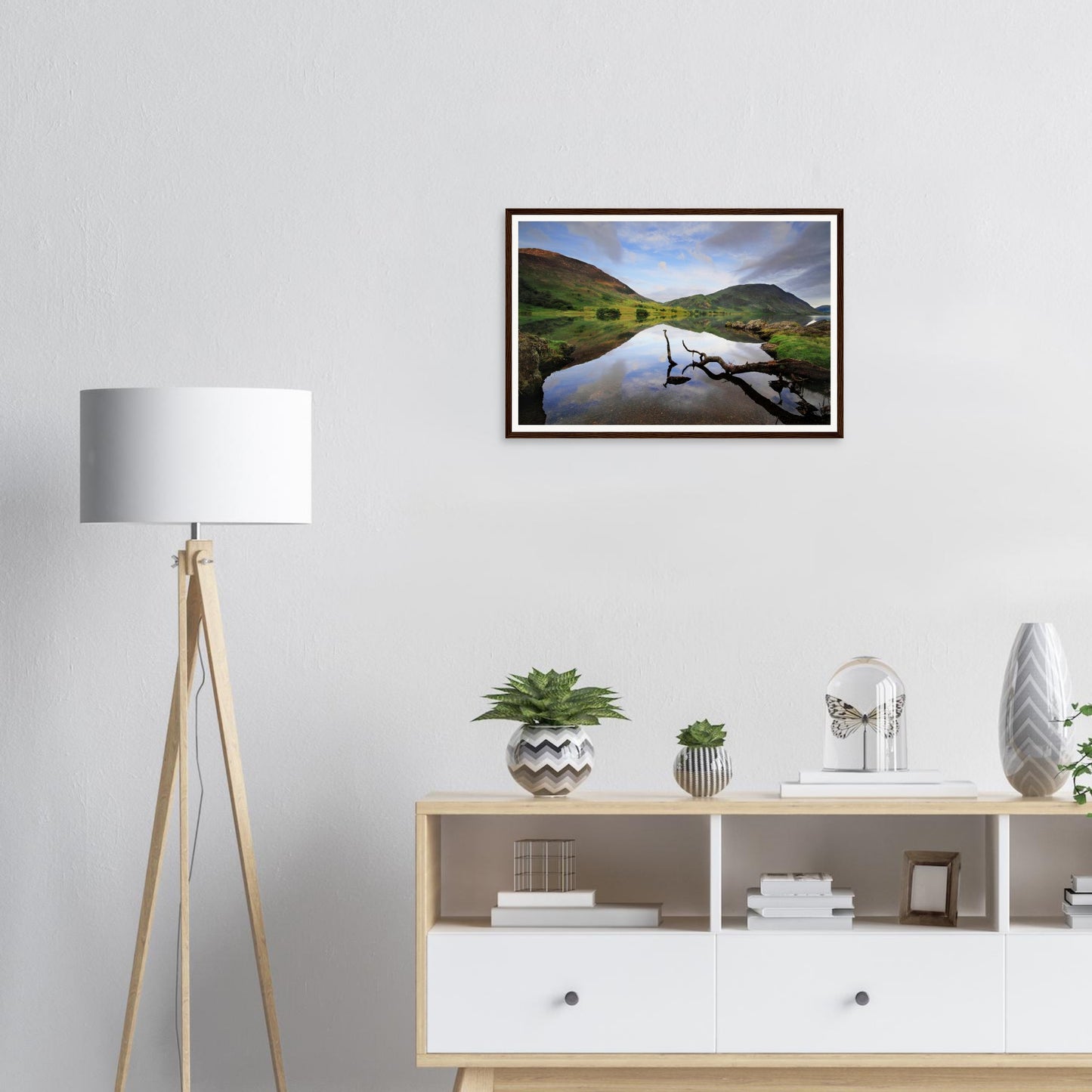 Tranquil Lake District framed print of Crummock Water landscape