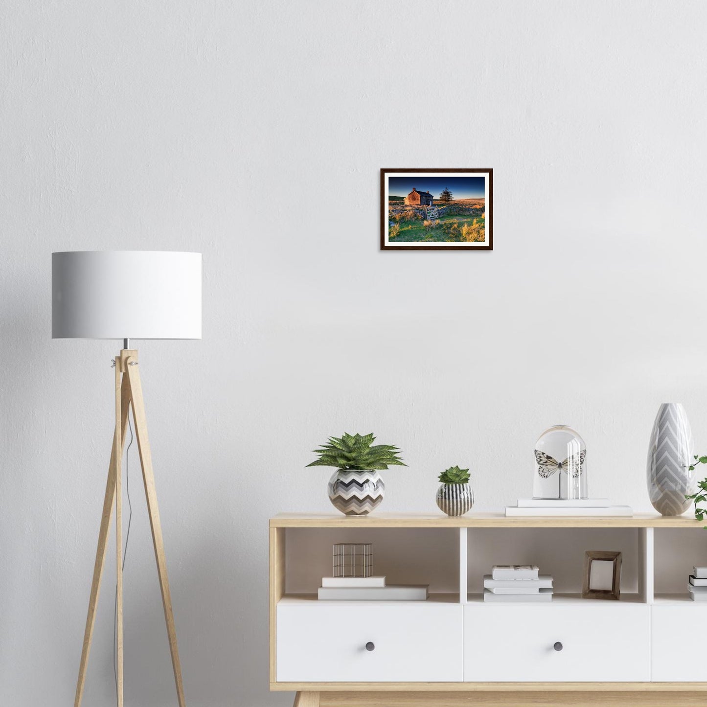 Golden sunrise illuminating Nun’s Cross Farm framed wall art