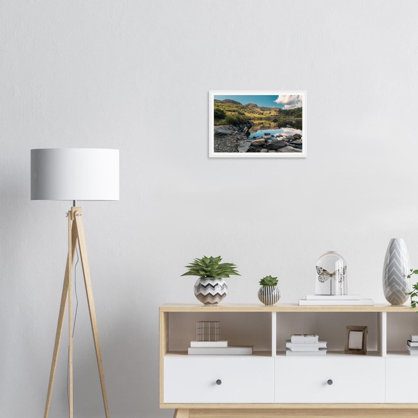 Tranquil framed print of Llyn Llywelyn in Snowdonia Wales