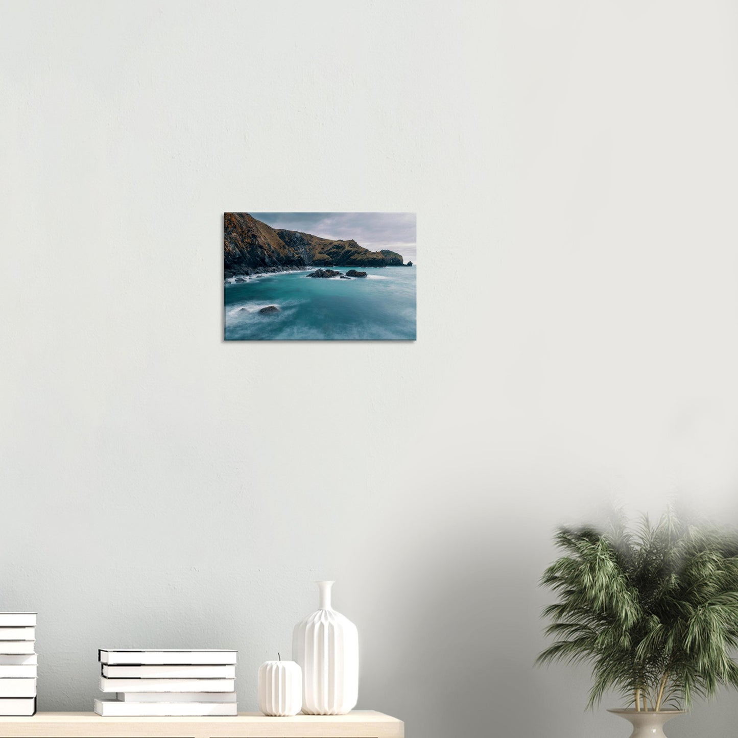 Ocean mist and rocky cliffs at Mullion Cove captured on canvas