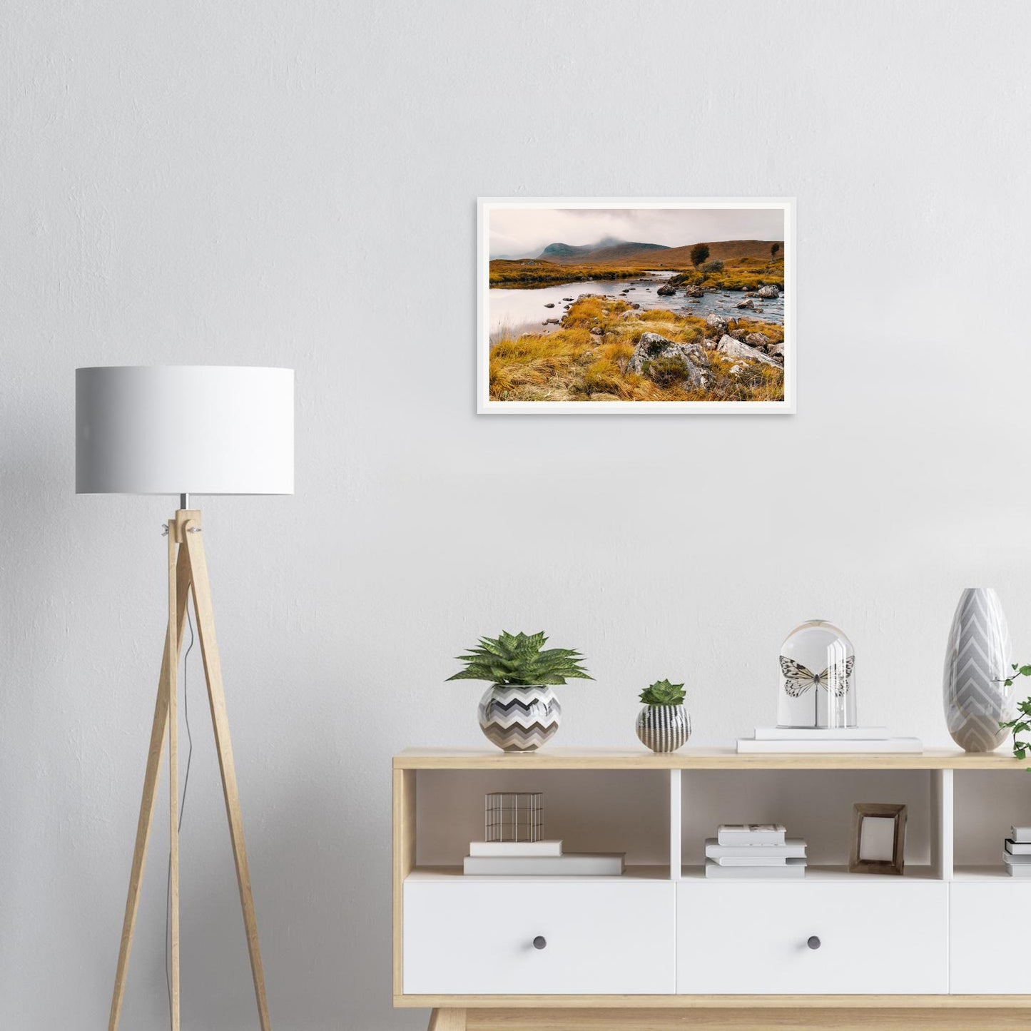Golden grasses along Loch Ba shoreline framed print Scotland