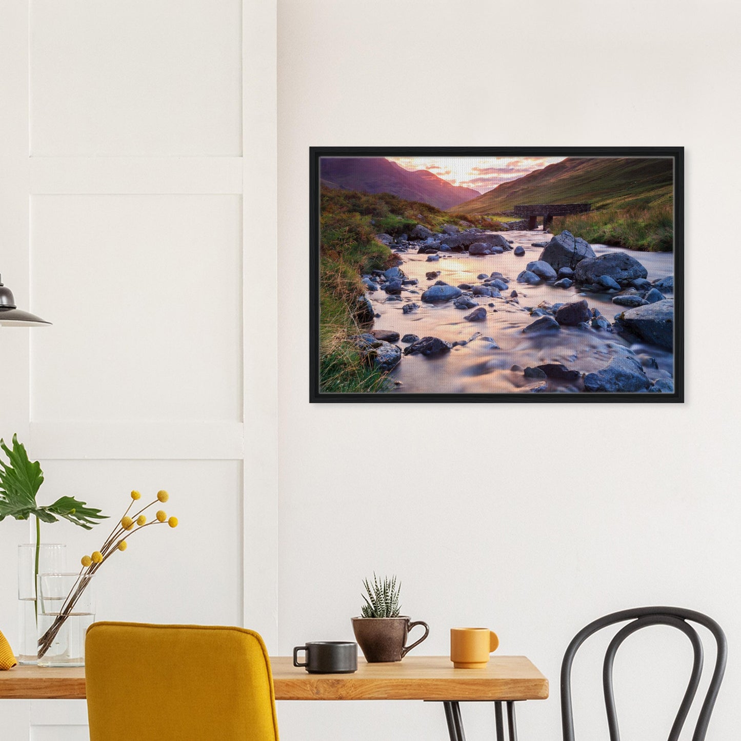 Sunset scene from Honister Pass with heritage bridge in print