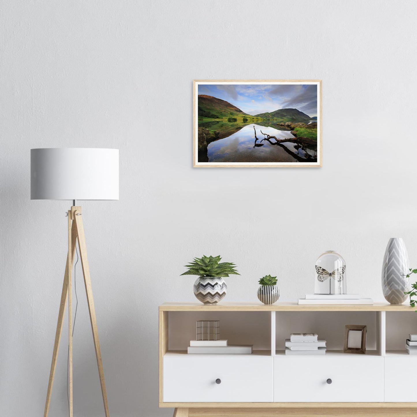 Tranquil framed print of Crummock Water branch and reflections