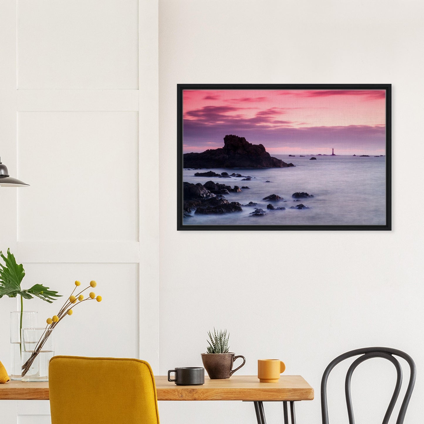 Les Hanois Lighthouse in evening light on canvas print