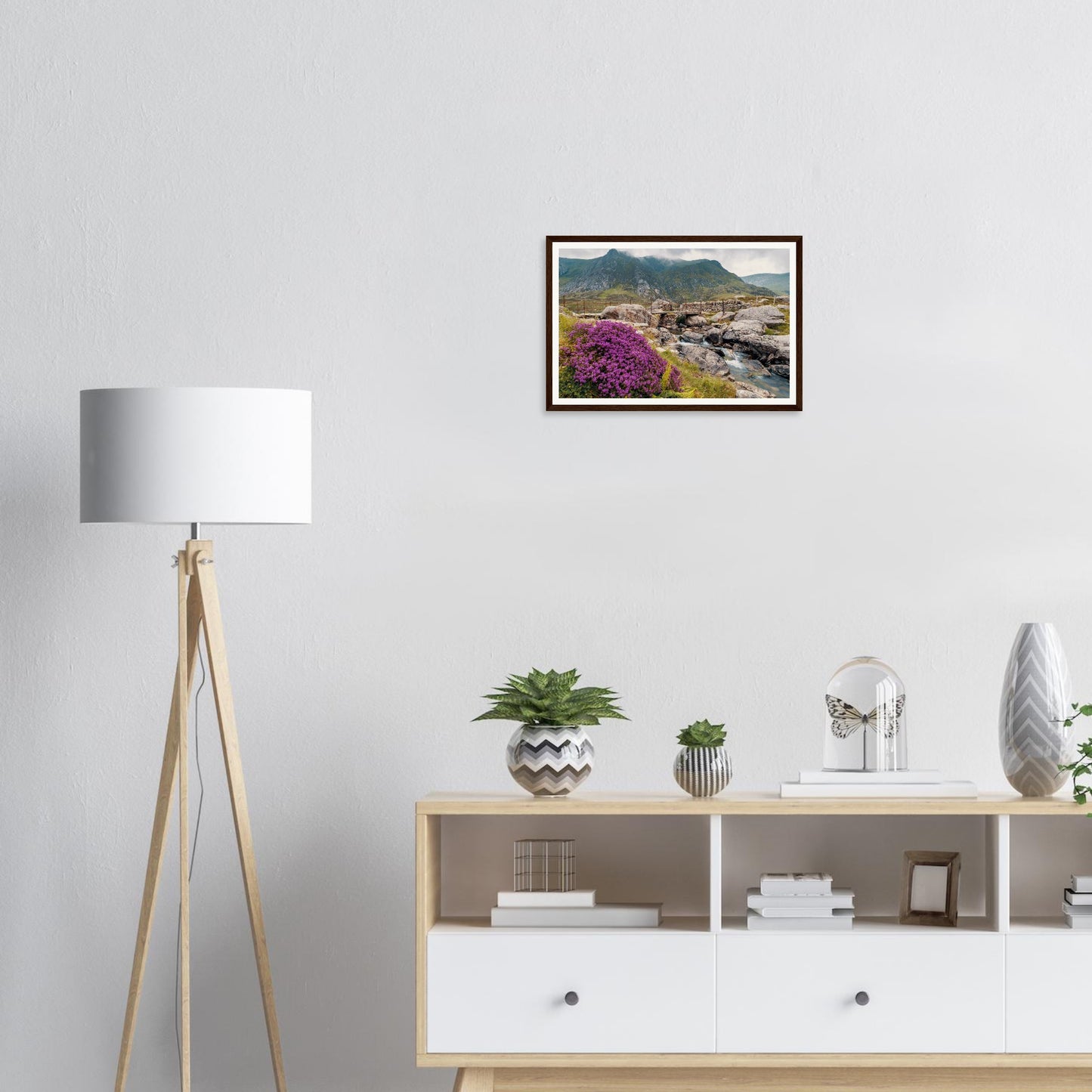 Framed print of Llyn Idwal stone bridge and mountain stream