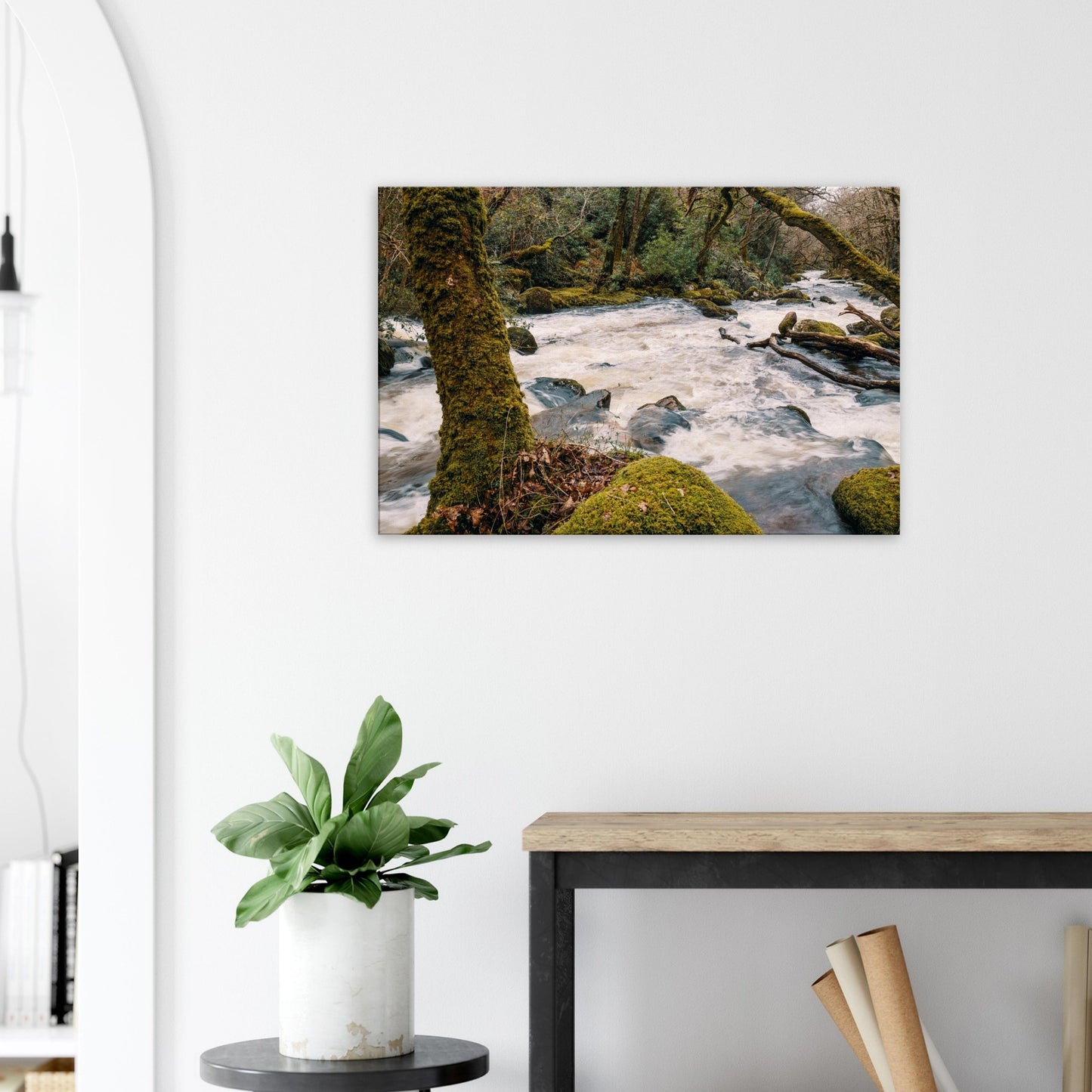 Dartmoor’s lively River Plym with fast water and natural forest textures