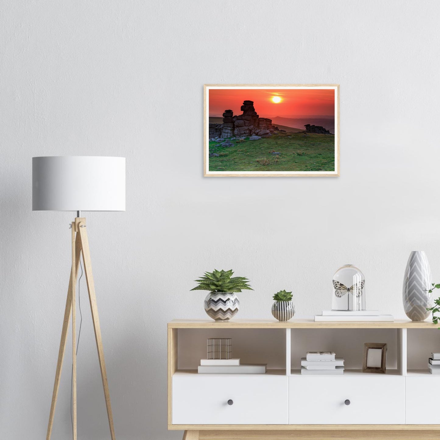 Iconic granite outcrops silhouetted in Dartmoor sunset framed print