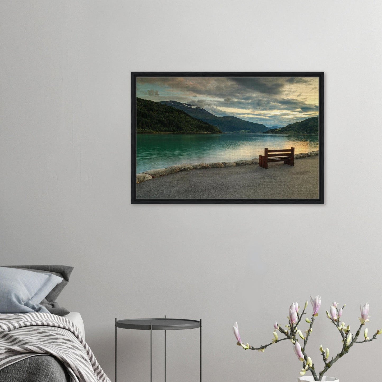 Framed canvas of Innvikfjorden with sunset reflections in Norway