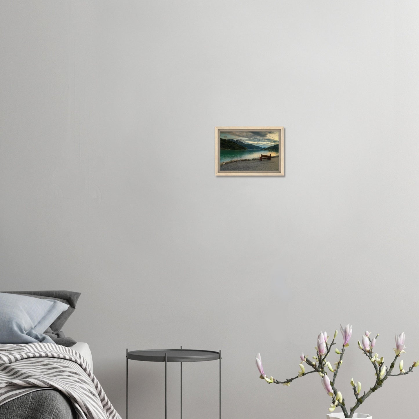 Framed canvas of calm fjord with sunset colours in Norway
