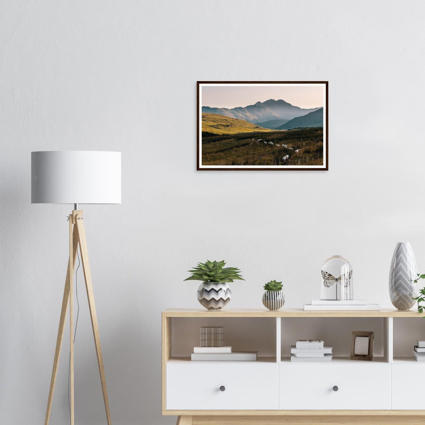 Sunset over Snowdonia peaks framed print of Wales landscape