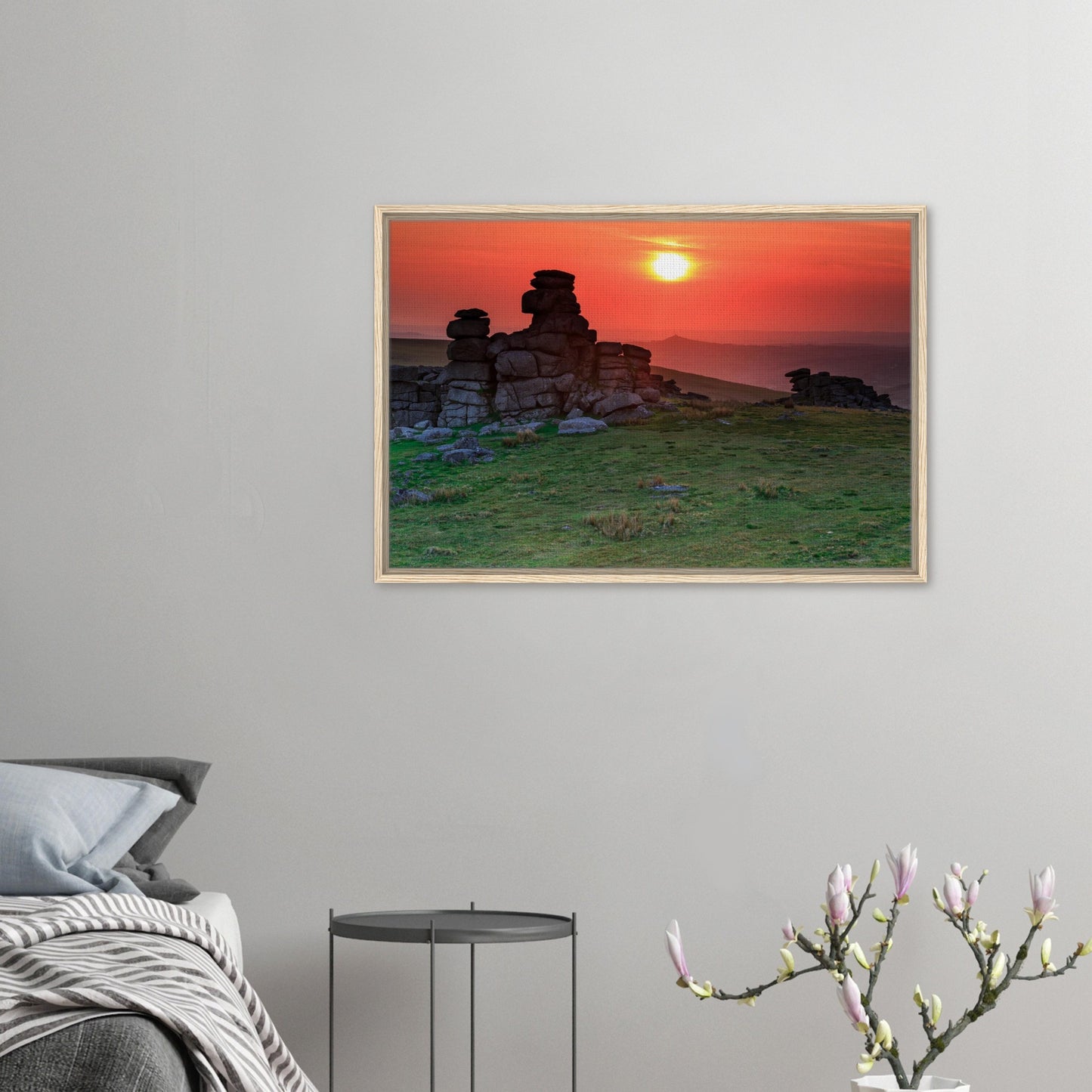 Sunset light glowing on Dartmoor moorland in landscape print