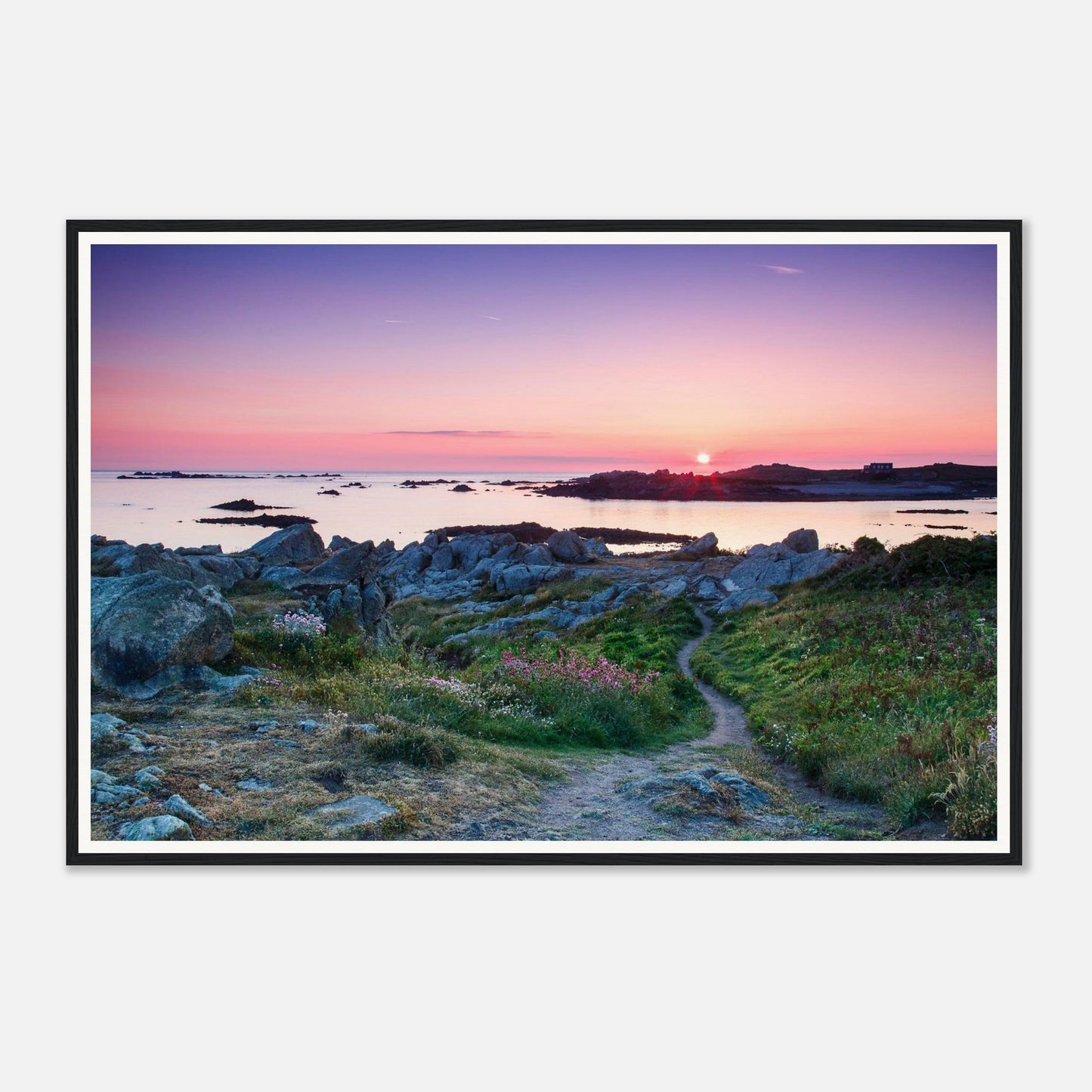 Radiant sunset glow over Lihou Island with tide pools framed print