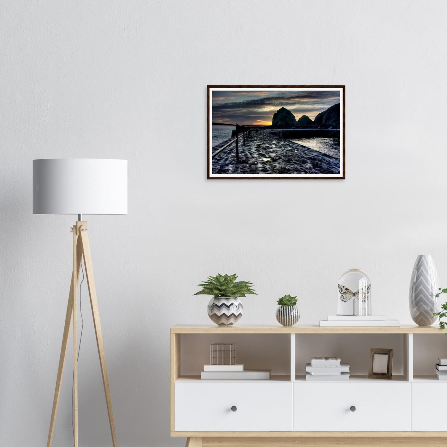 Framed print of Cornwall’s Mullion Cove at close of day