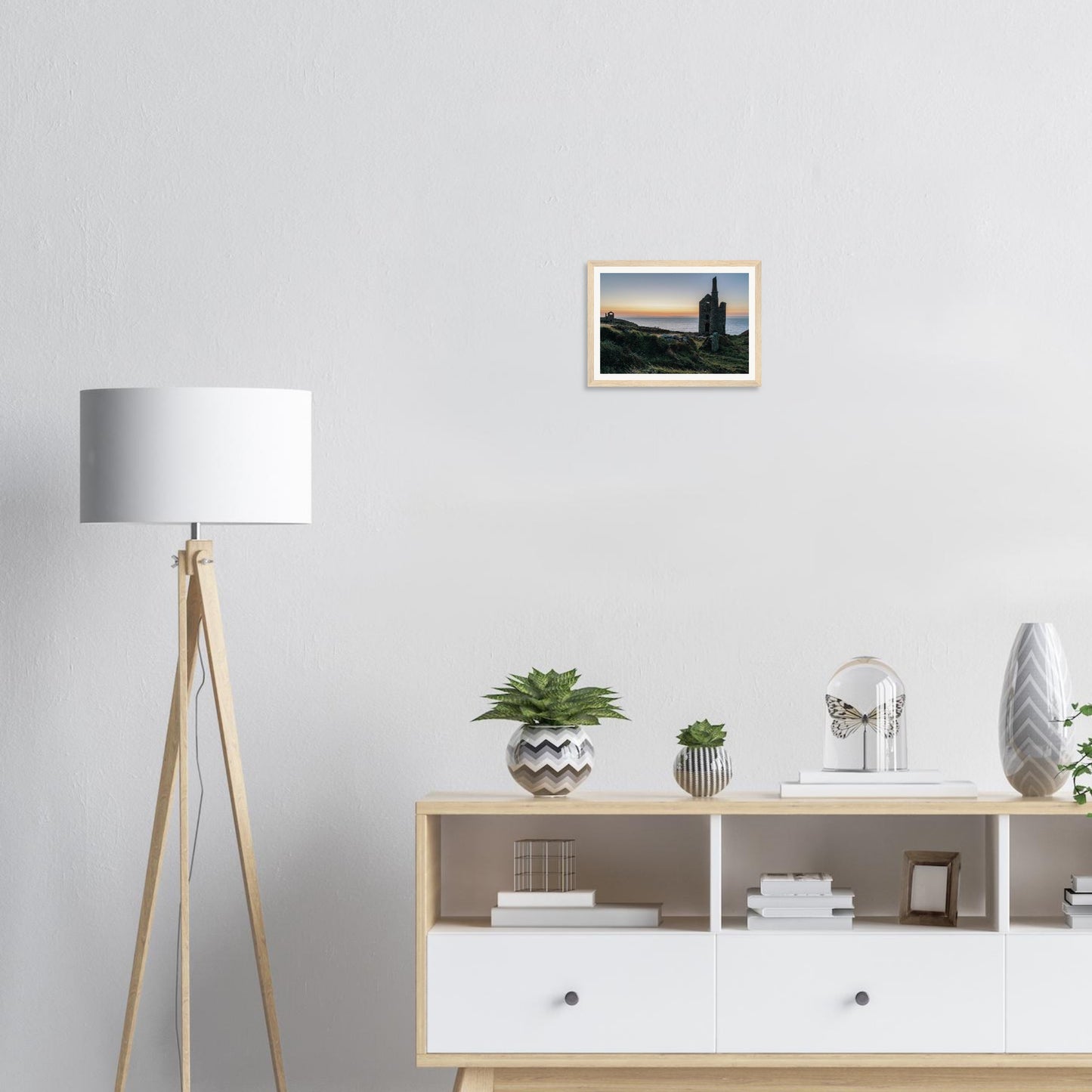 Historic Cornish coast framed wall art of Wheal Owles mine ruins