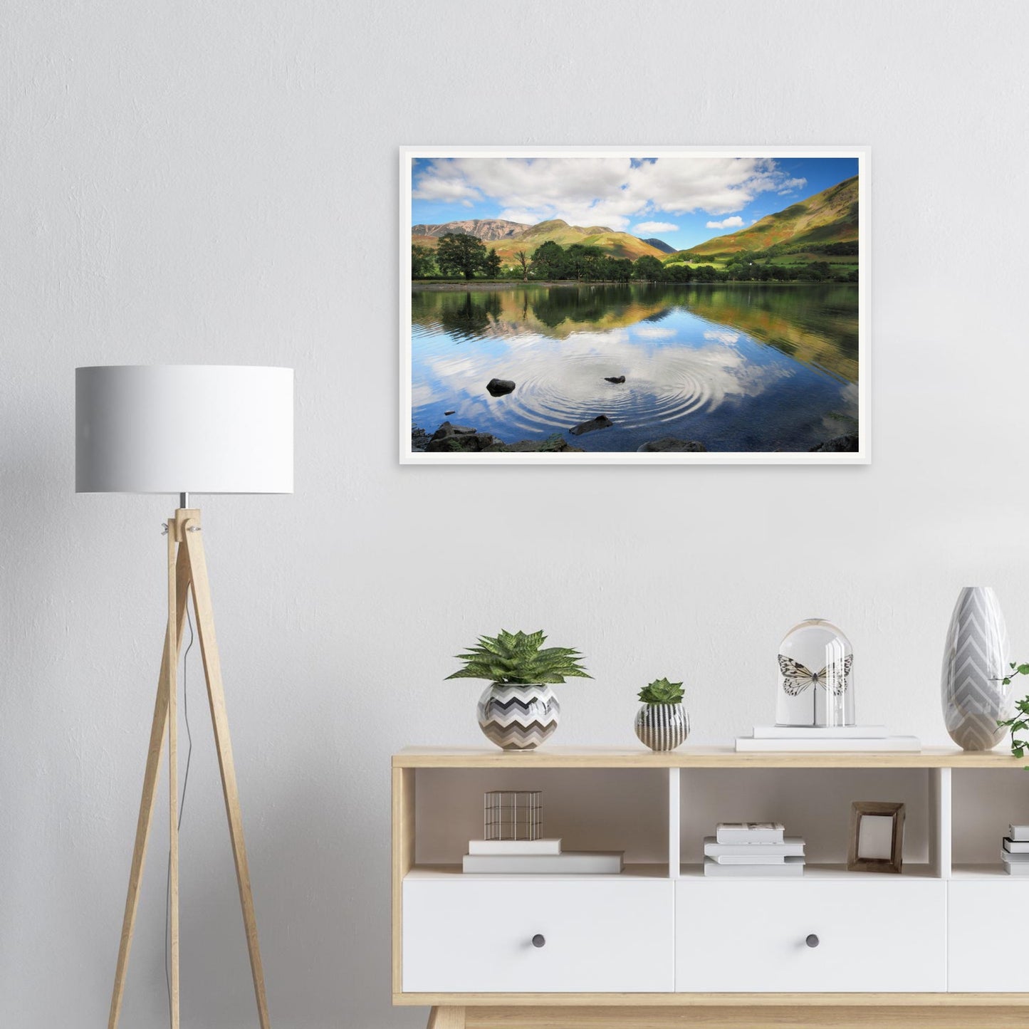 Buttermere Lake framed print with textured mountain slopes