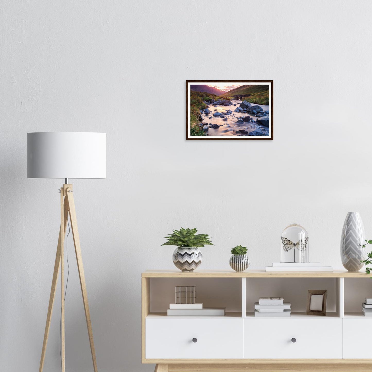 Golden glow across Honister Pass valley framed wall art