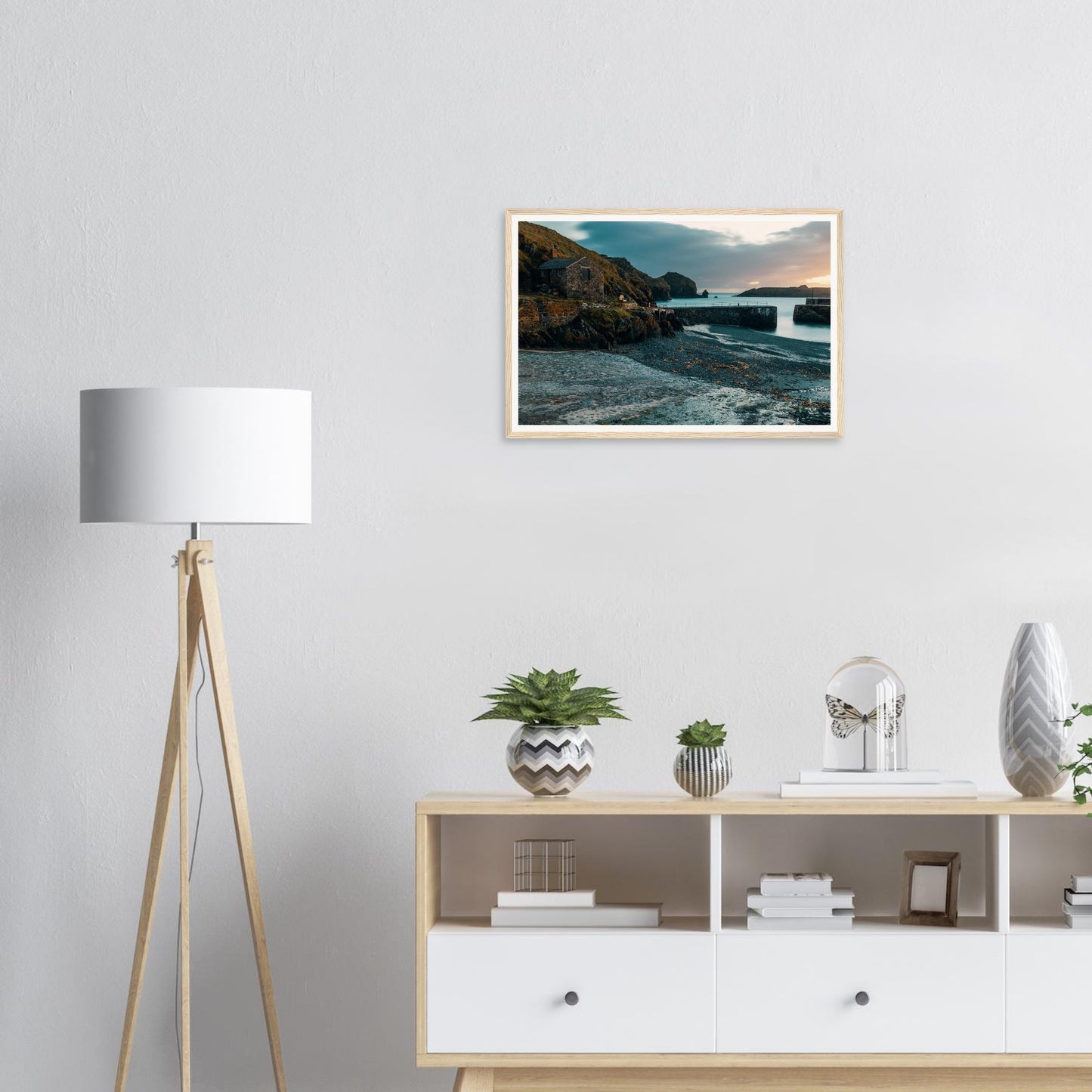 Historic stone quay at Mullion Cove framed wall art