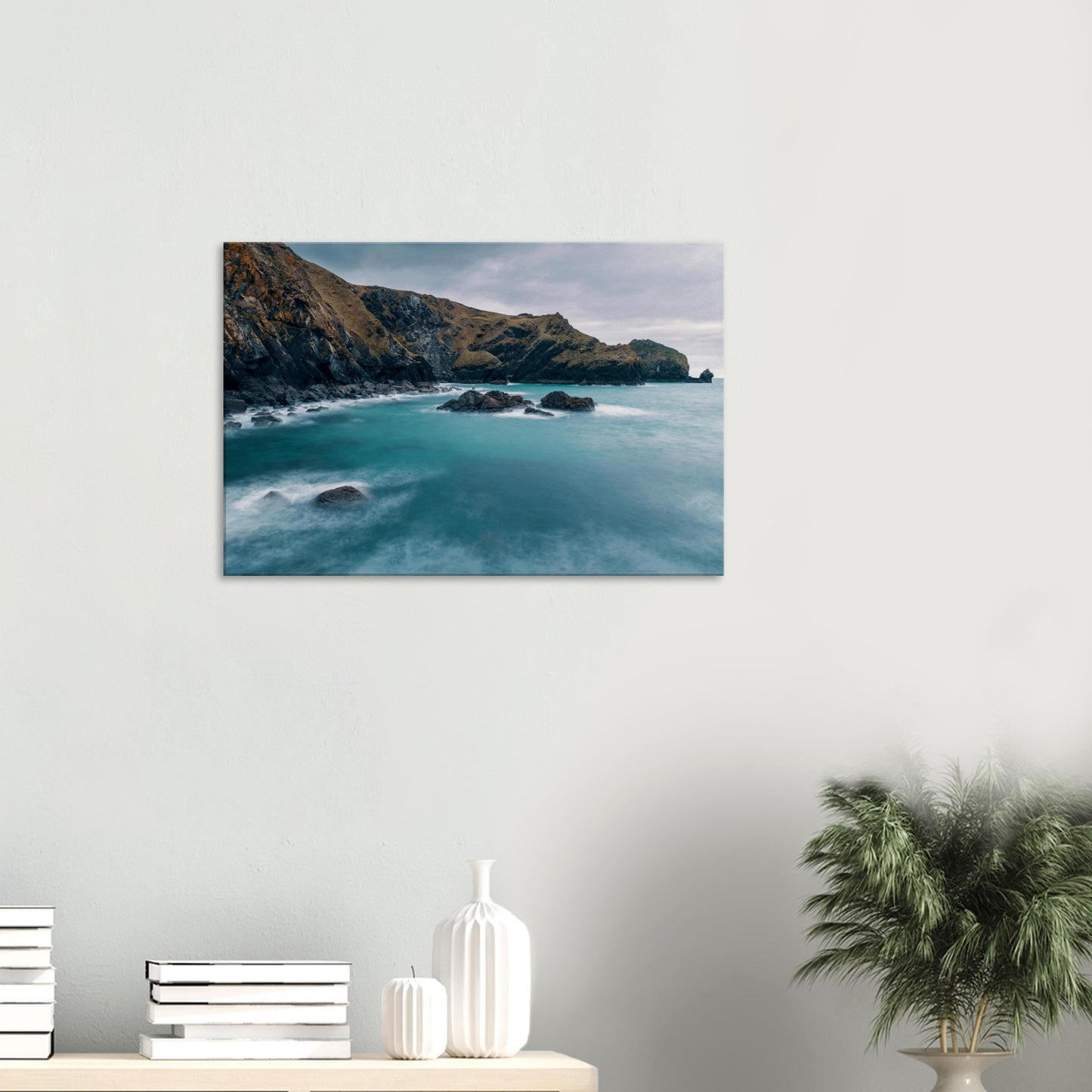 Atmospheric wall art of Cornwall’s Mullion Cove coastline