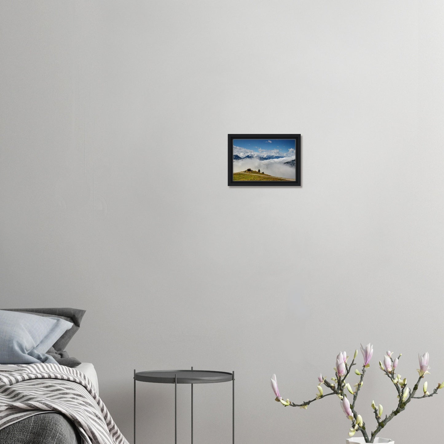 Sky and clouds meet mountain hut in Austrian Alps framed art