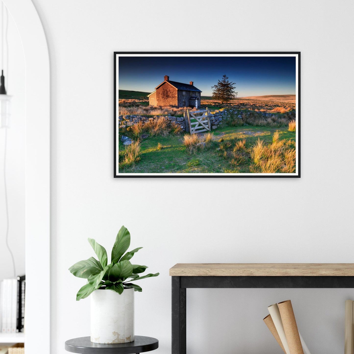 Tranquil Dartmoor sunrise framed wall art featuring Nun’s Cross