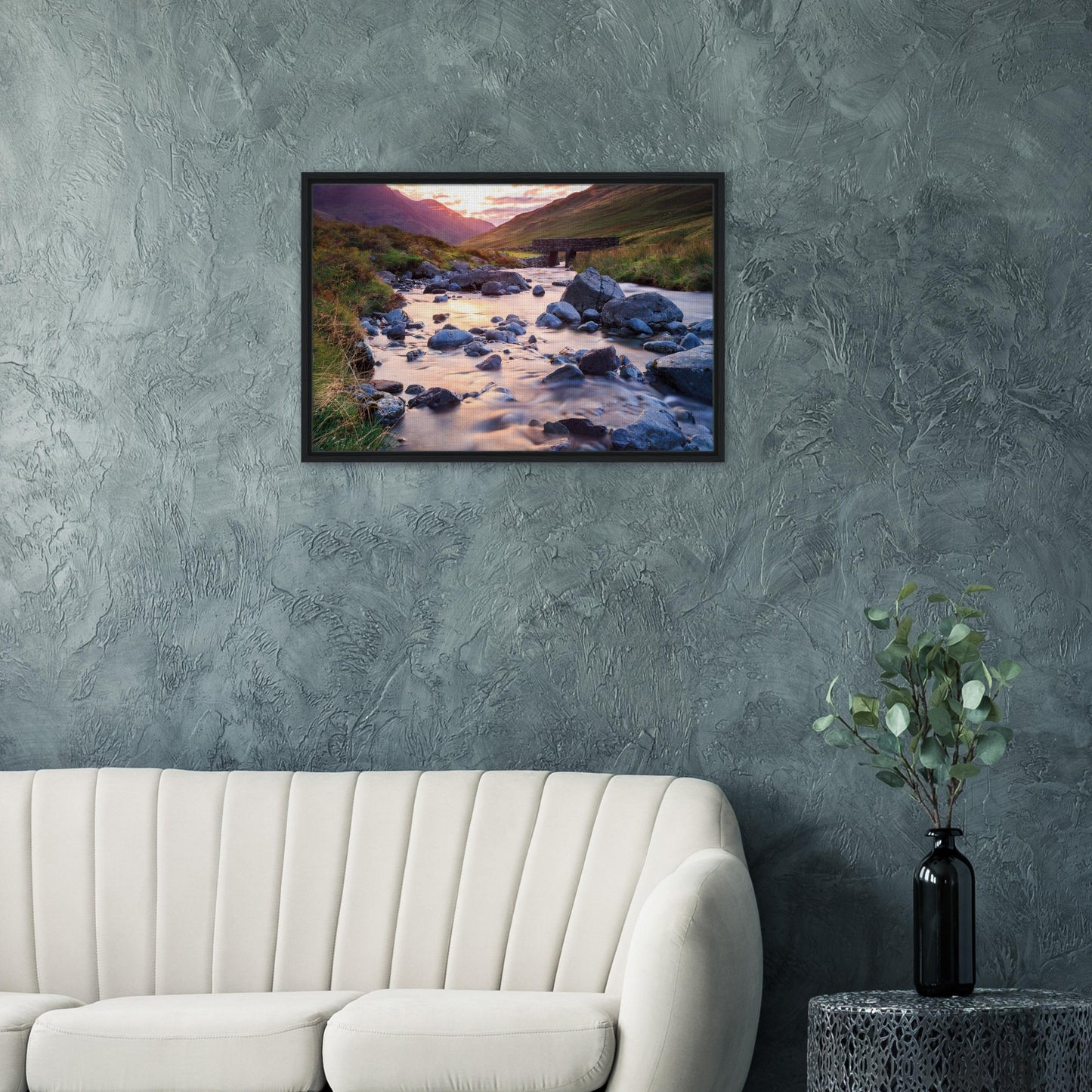 Lake District framed canvas of Honister Pass stream and bridge