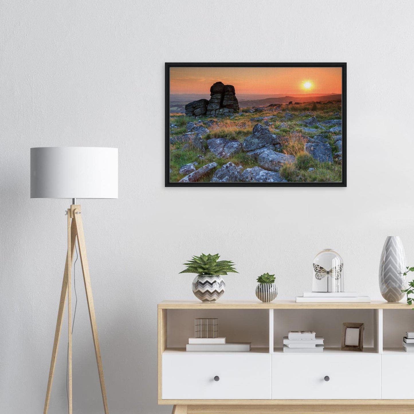 Sunset view of Leeden Tor and rolling Dartmoor landscape