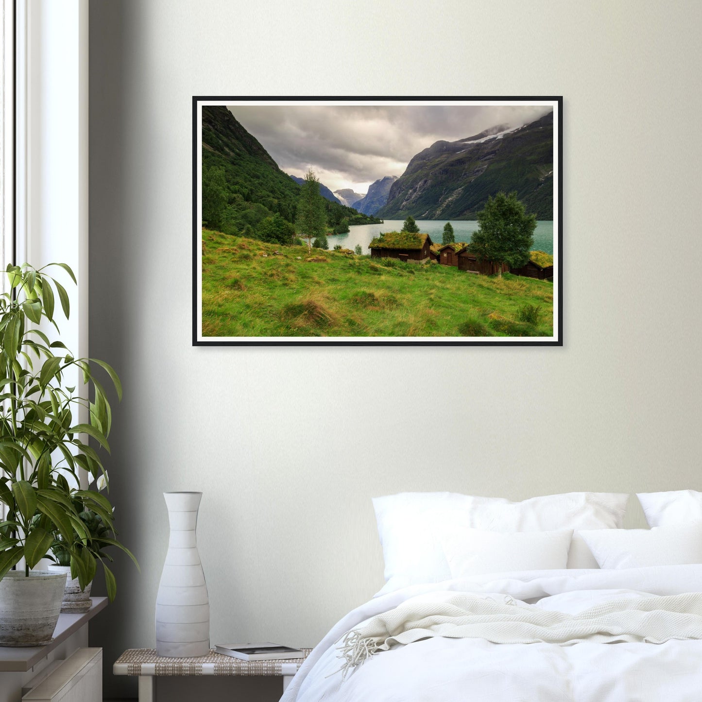 Tranquil framed wall art of Lodalen Valley and turquoise lake